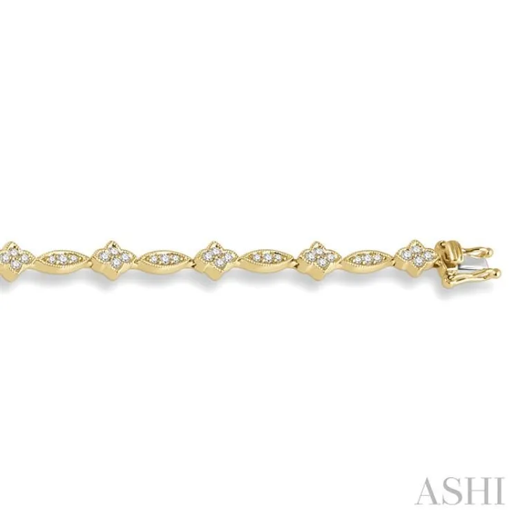 1 Ctw Marquise and Floral Link Diamond Bracelet in 14K Yellow Gold