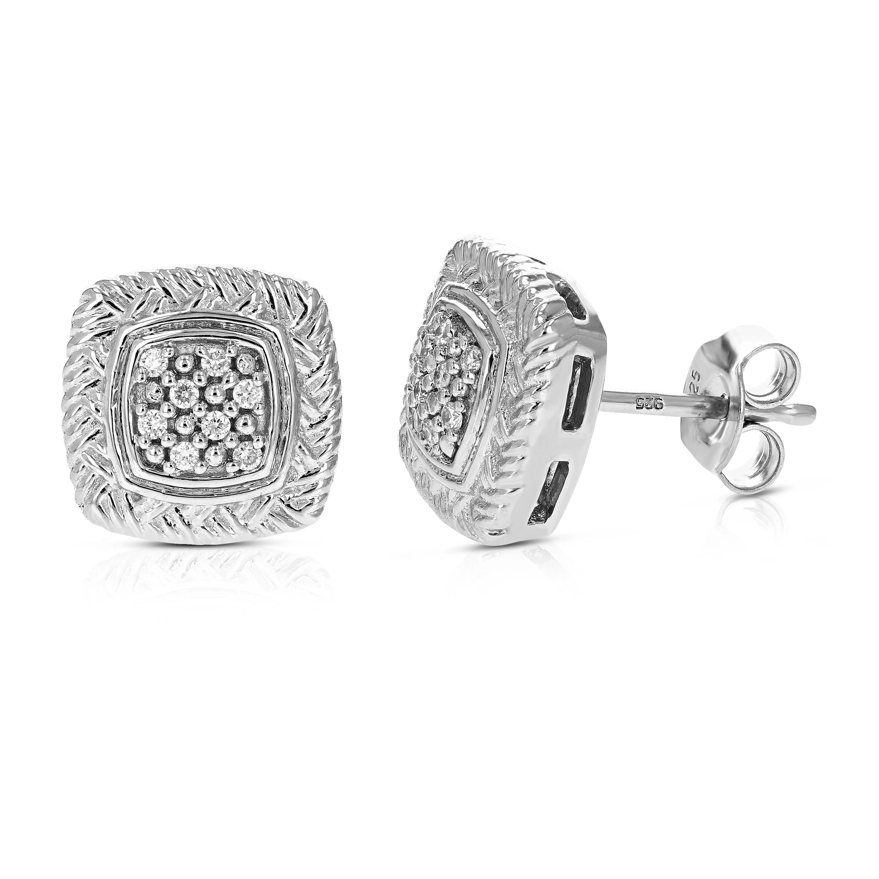 1/10 cttw Diamond Cushion Cluster Stud Earrings in Sterling Silver