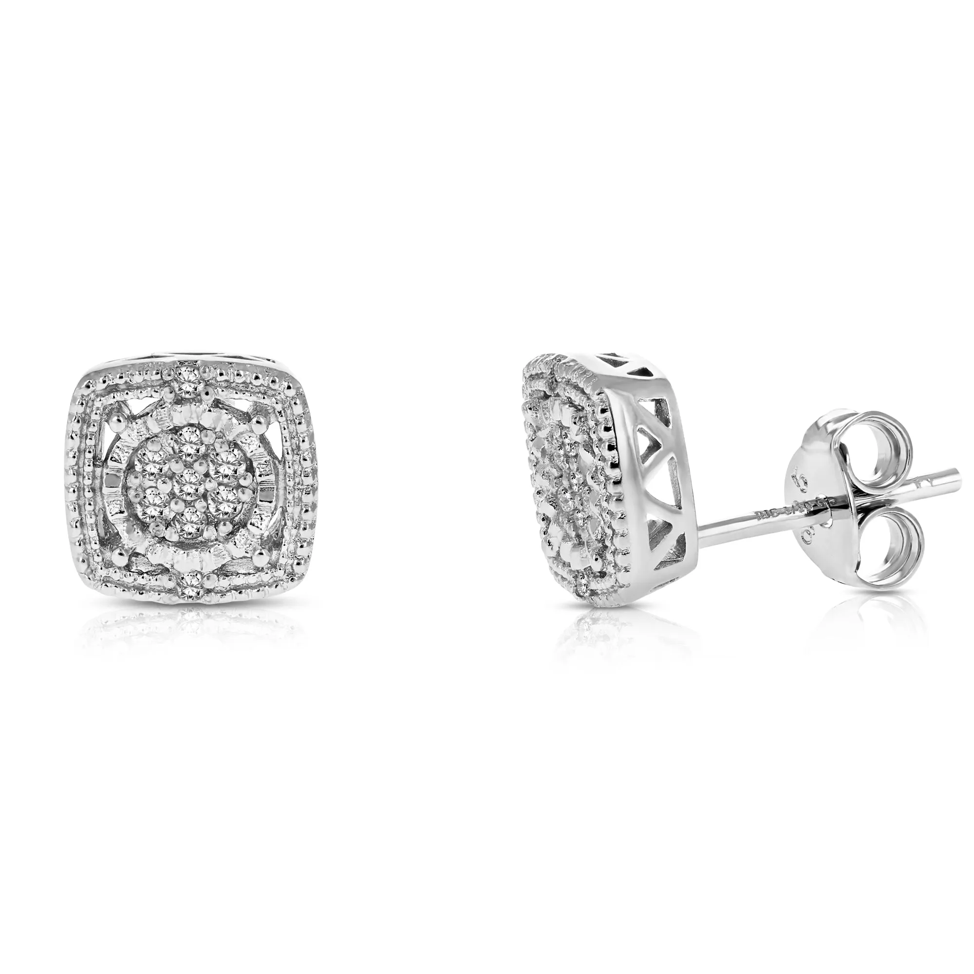 1/10 cttw Diamond Earrings in .925 Sterling Silver