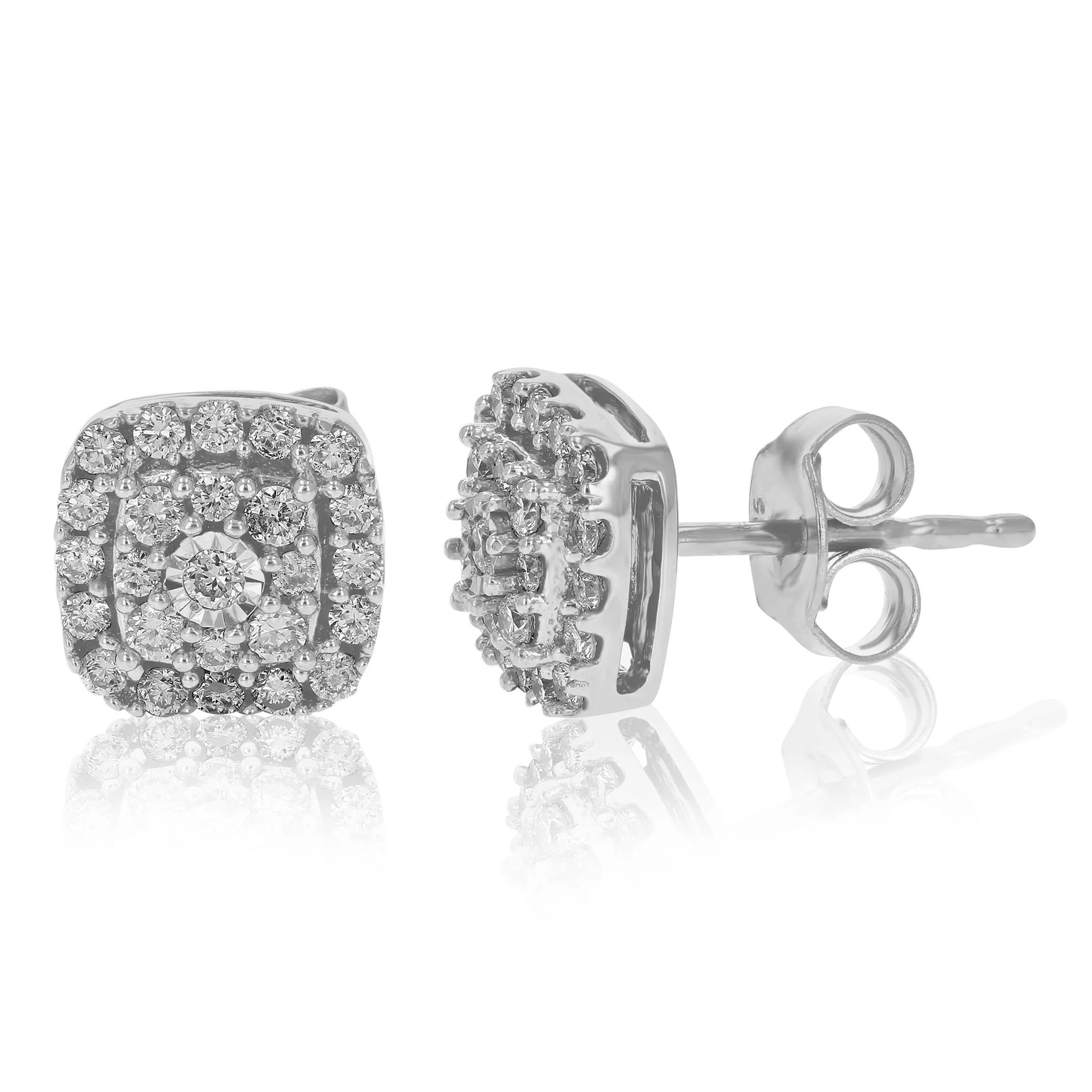 1/2 cttw Lab Grown Diamond Square Stud Earrings Sterling Silver