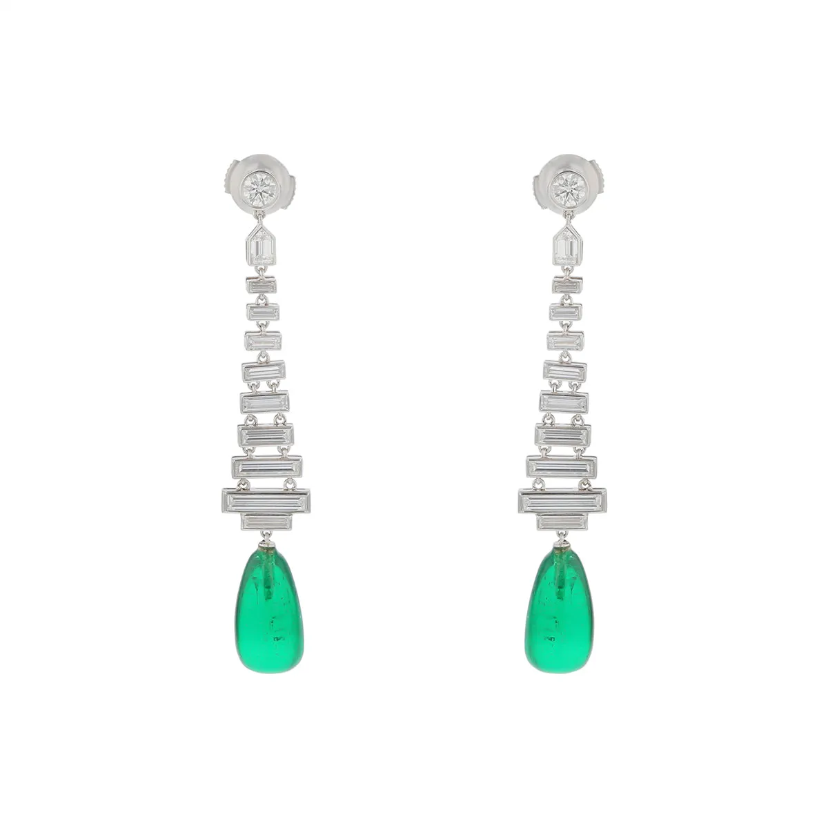 13.88Ct Emerald and 2.87Ct Diamond Tear Drop Earrings in Platinum