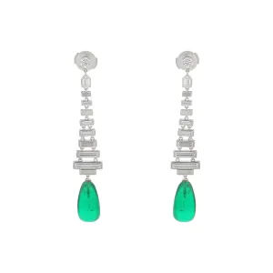 13.88Ct Emerald and 2.87Ct Diamond Tear Drop Earrings in Platinum