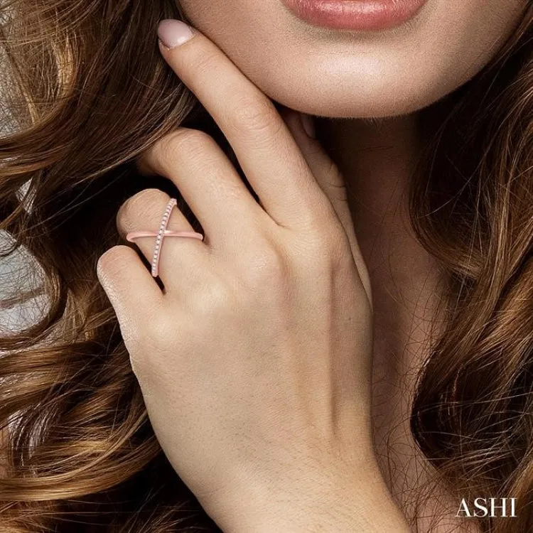 1/4 Ctw Round Cut Diamond 'X' Ring in 14K Rose Gold