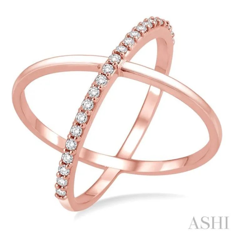 1/4 Ctw Round Cut Diamond 'X' Ring in 14K Rose Gold