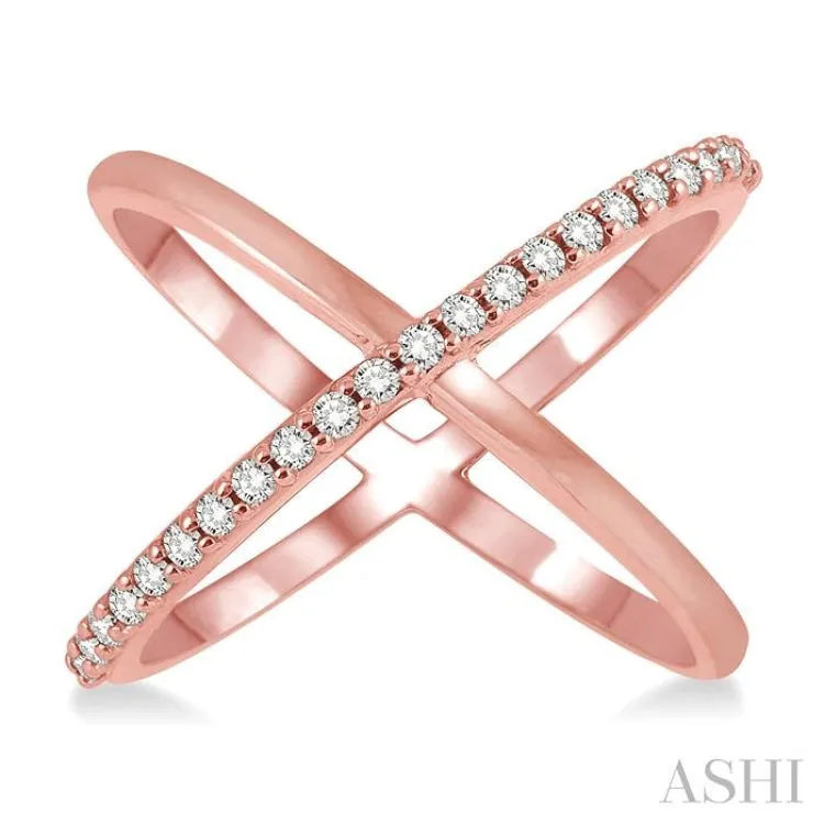 1/4 Ctw Round Cut Diamond 'X' Ring in 14K Rose Gold