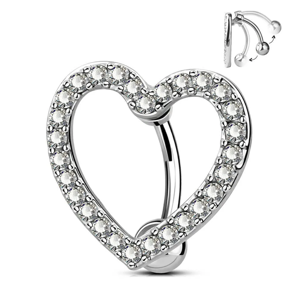 14G Reverse Belly Bar Movable CZ Heart  Navel Ring