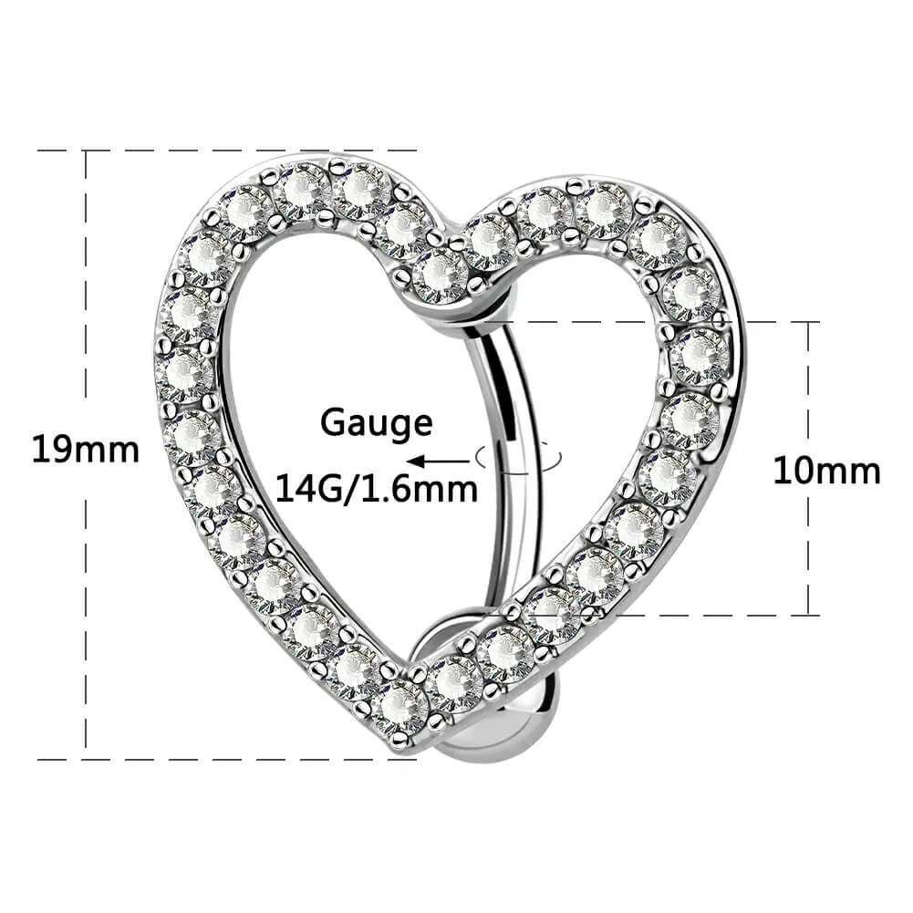 14G Reverse Belly Bar Movable CZ Heart  Navel Ring