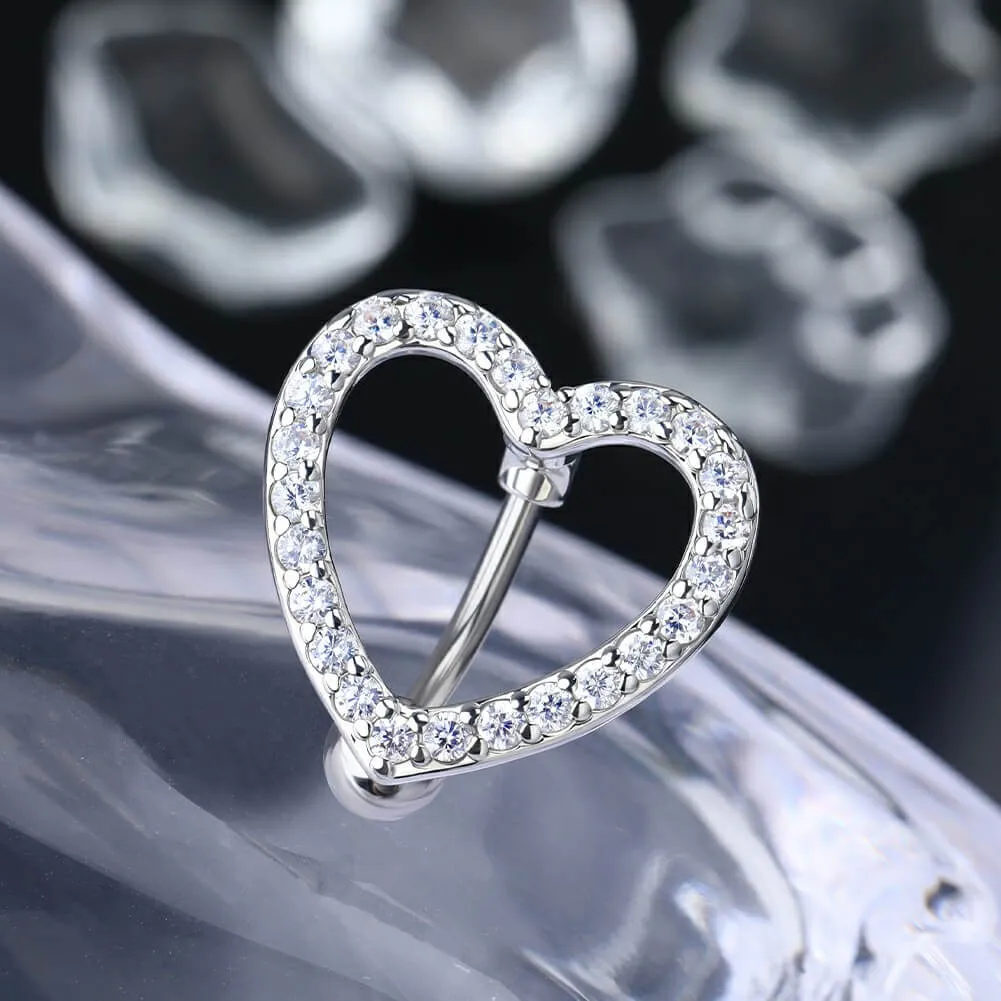 14G Reverse Belly Bar Movable CZ Heart  Navel Ring