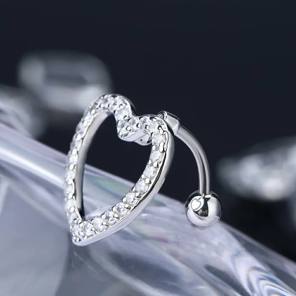 14G Reverse Belly Bar Movable CZ Heart  Navel Ring