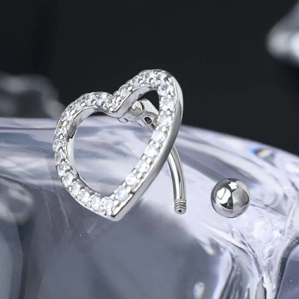 14G Reverse Belly Bar Movable CZ Heart  Navel Ring