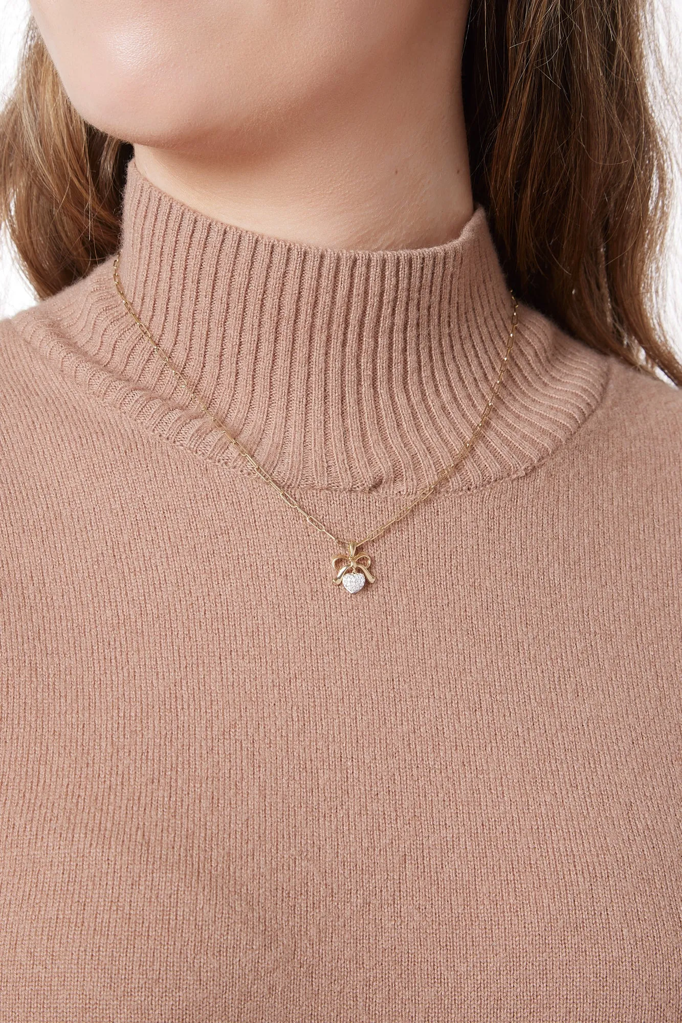 14K Bow With Diamond Heart Charm