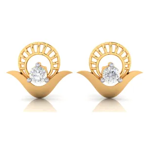 14k Double Circle Gold Earrings With American Diamonds