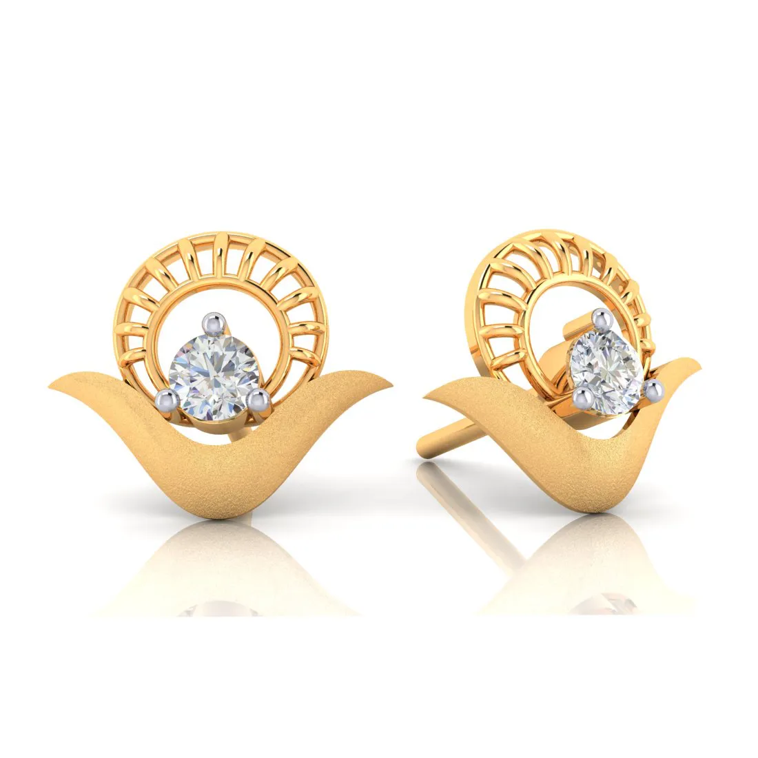 14k Double Circle Gold Earrings With American Diamonds