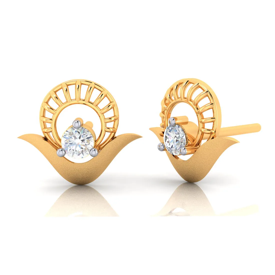 14k Double Circle Gold Earrings With American Diamonds