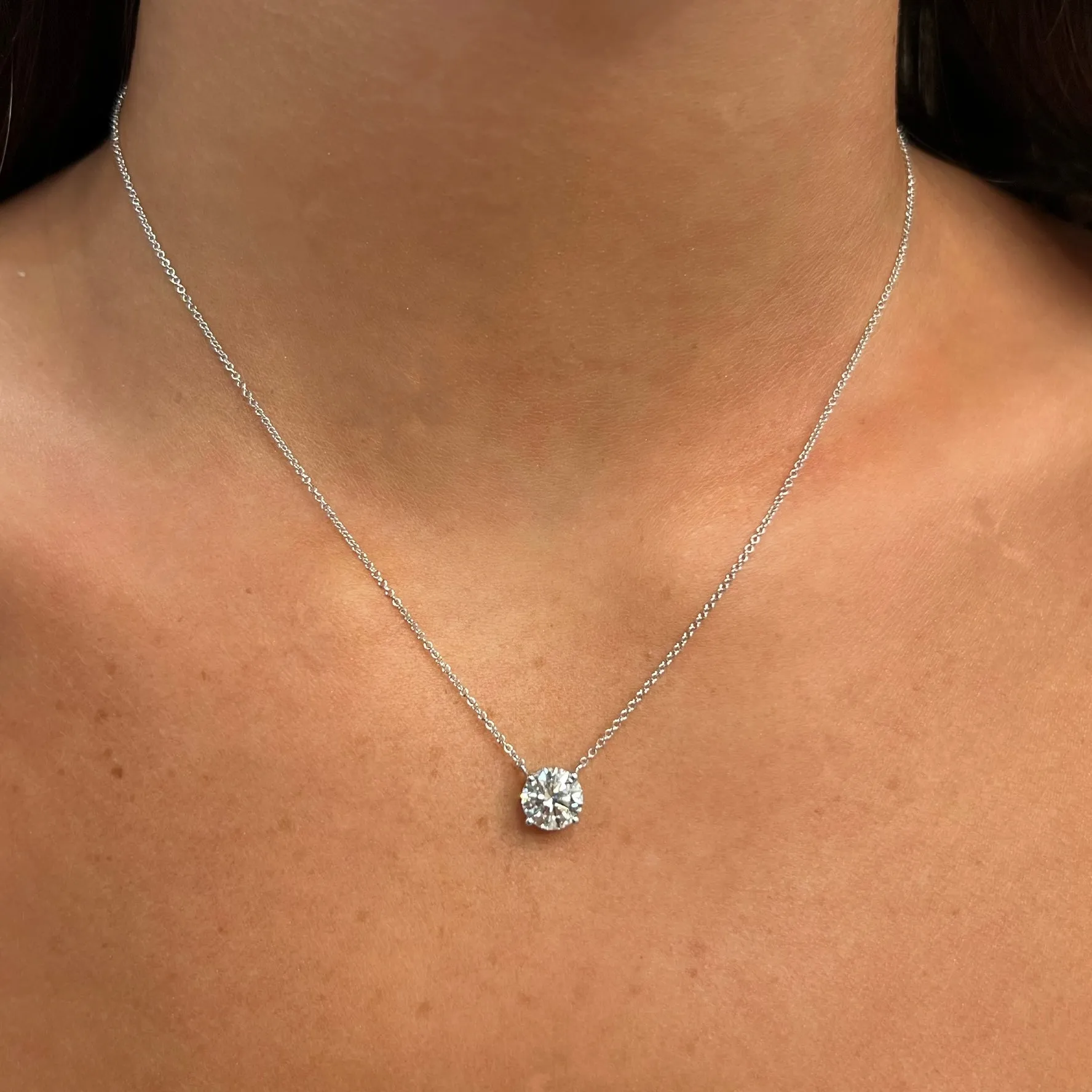 14K GOLD 1.50 CT LAB GROWN DIAMOND ROUND BRILLIANT NECKLACE