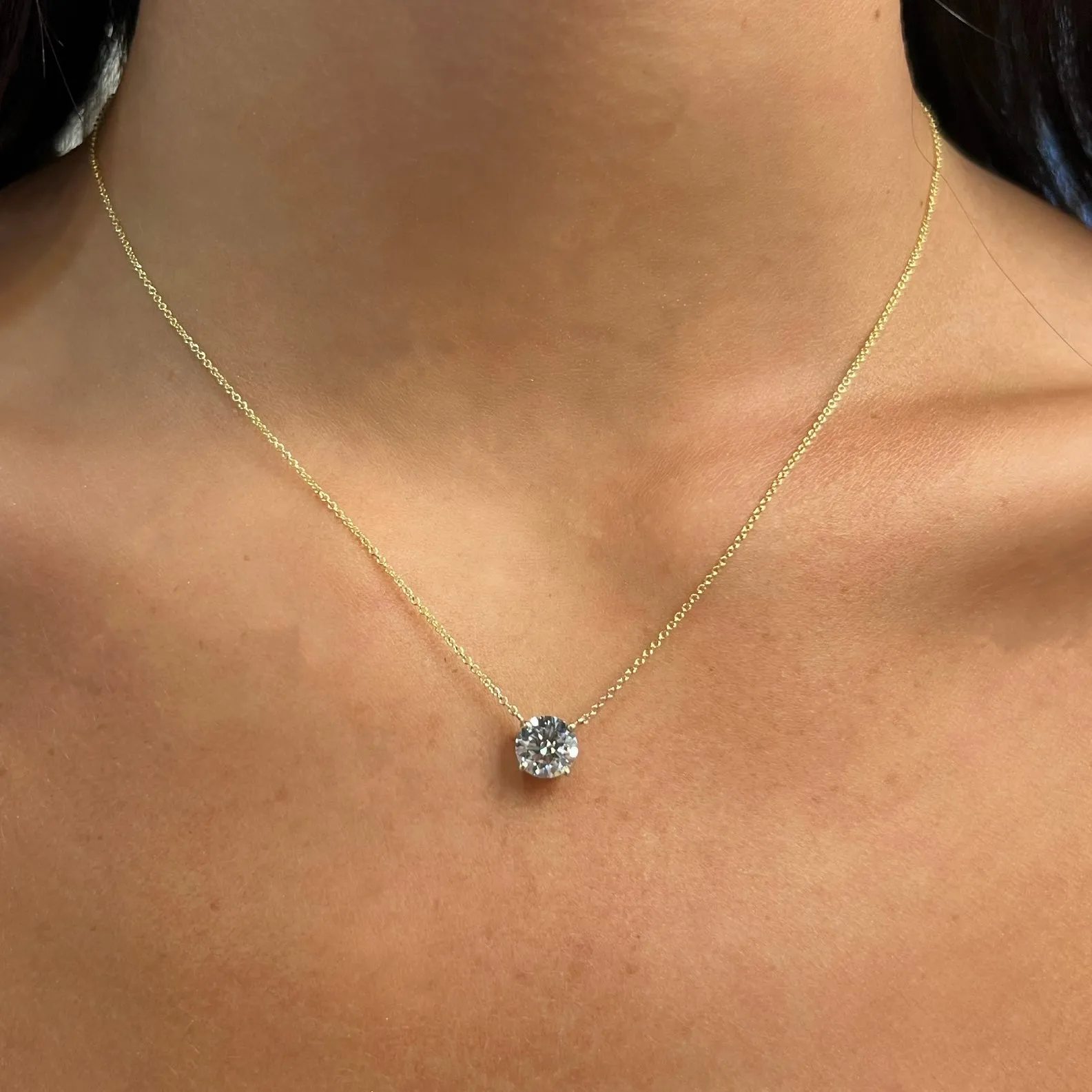 14K GOLD 1.50 CT LAB GROWN DIAMOND ROUND BRILLIANT NECKLACE