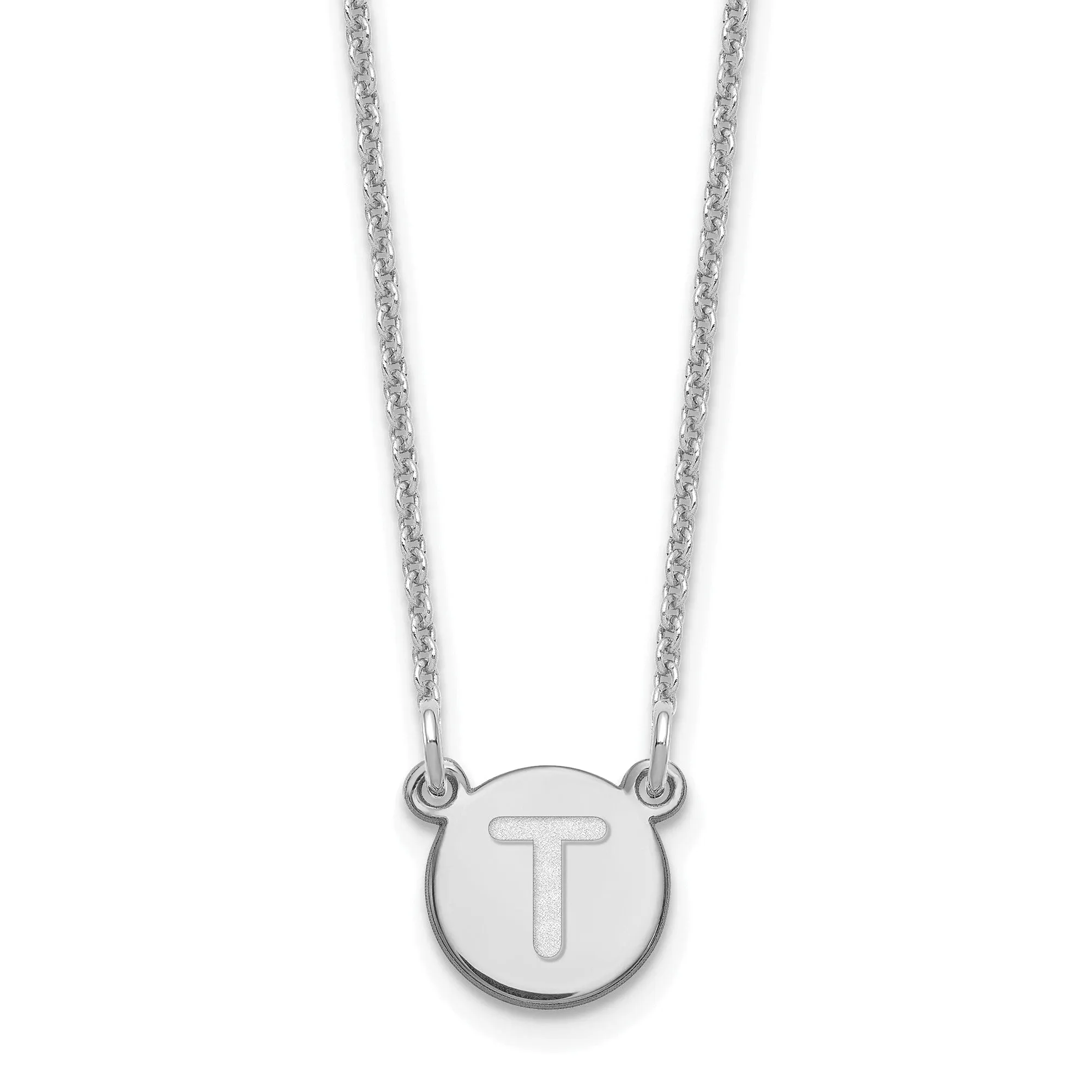 14k White Gold Tiny Circle Block Letter U Initial Pendant and Necklace