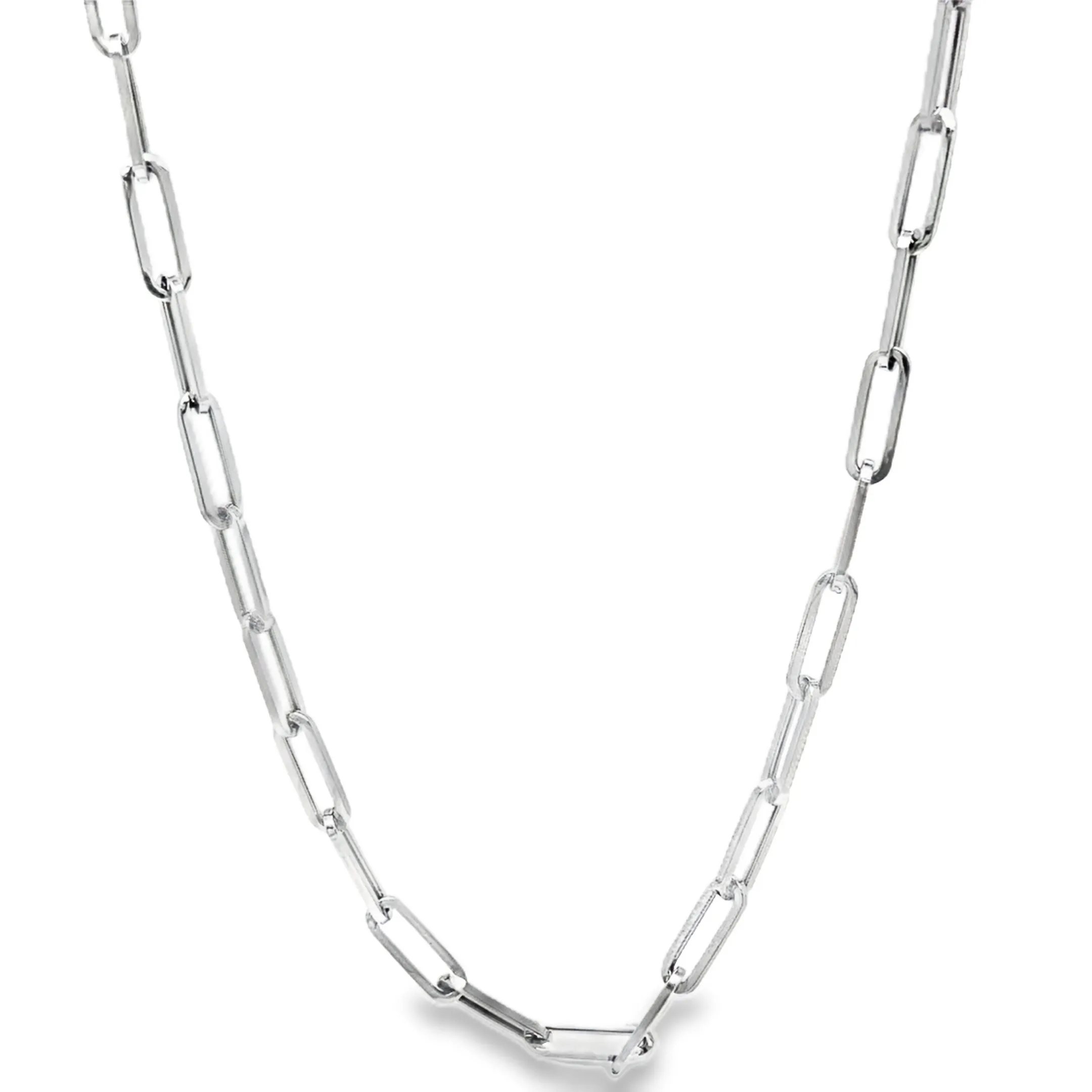 14K White Italian Paperclip Link Chain Necklace 20"