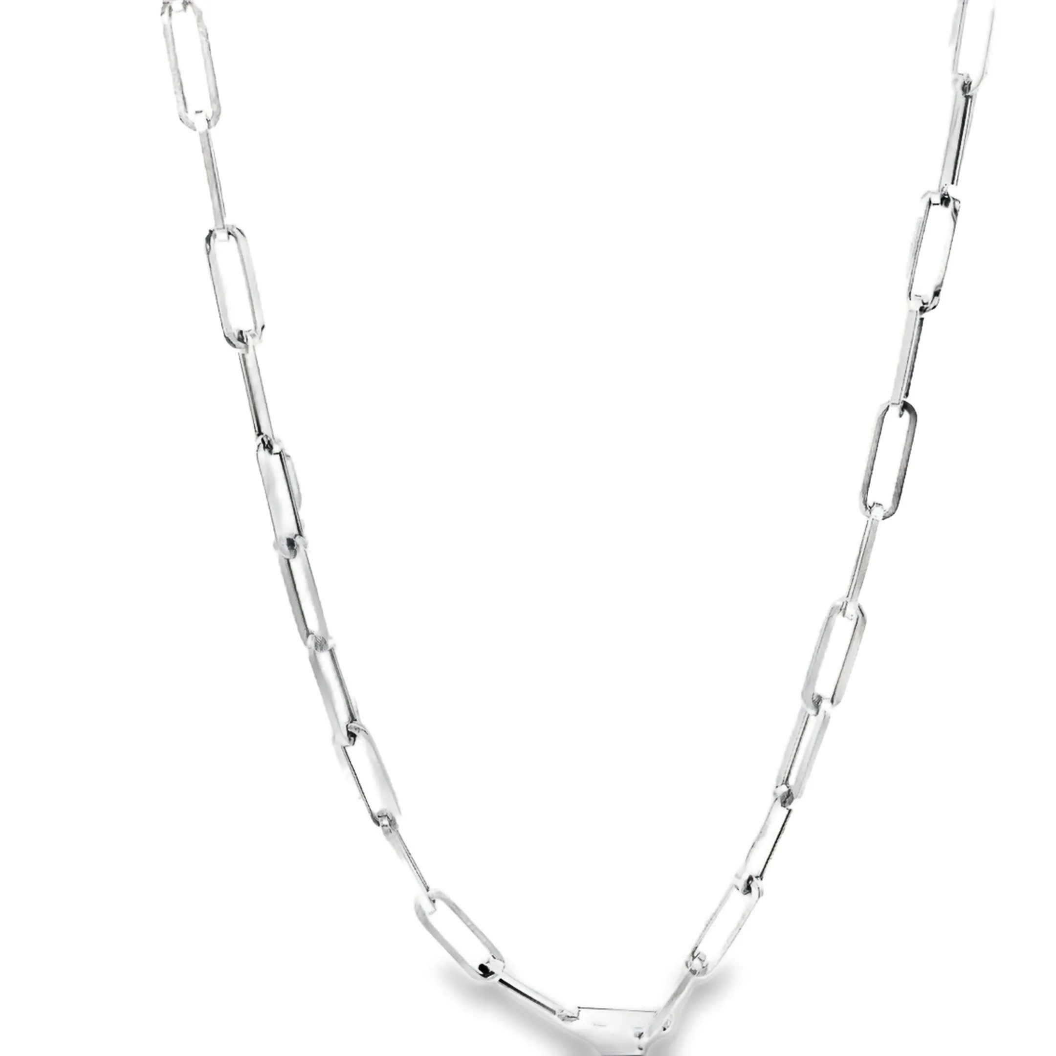 14K White Italian Paperclip Link Chain Necklace 20"