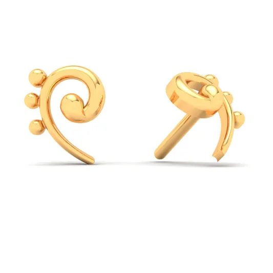 14KT Unique Kolka Shape Three Dots Gold Stud Earrings From Online Exclusive