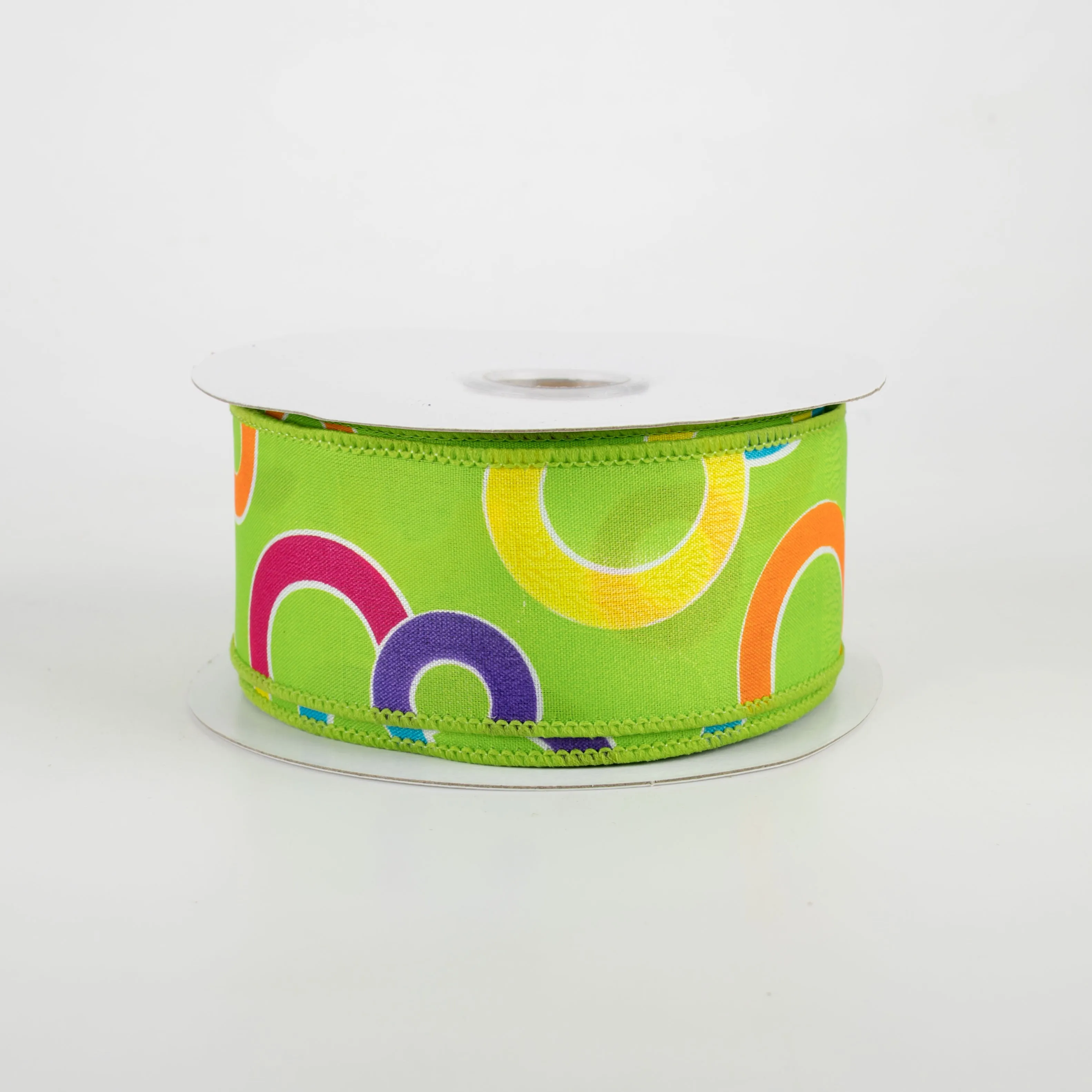 1.5" Bright Circles Ribbon: Lime/Multi (10 Yards)