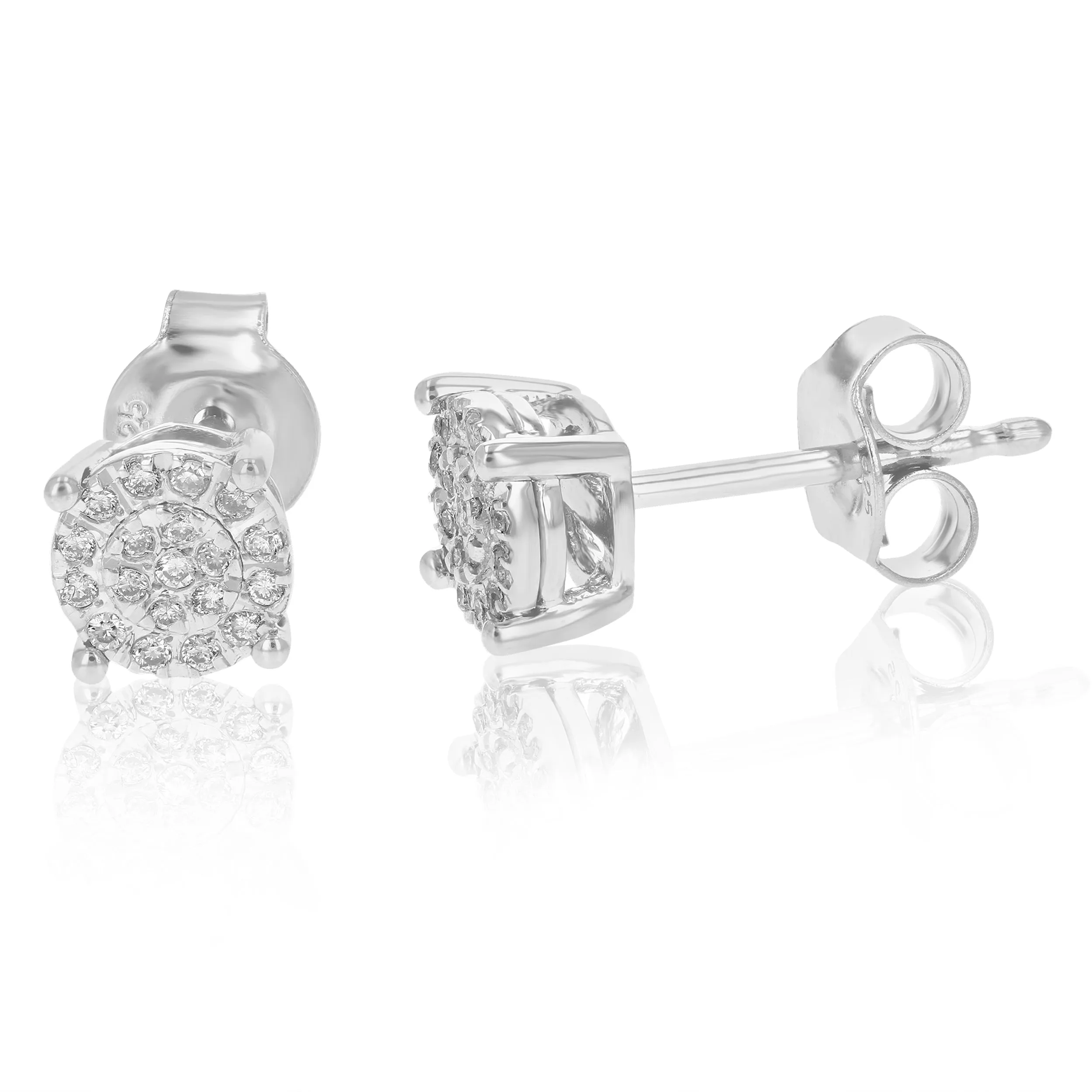 1/8 cttw Cluster Diamond Stud Earrings in .925 Silver