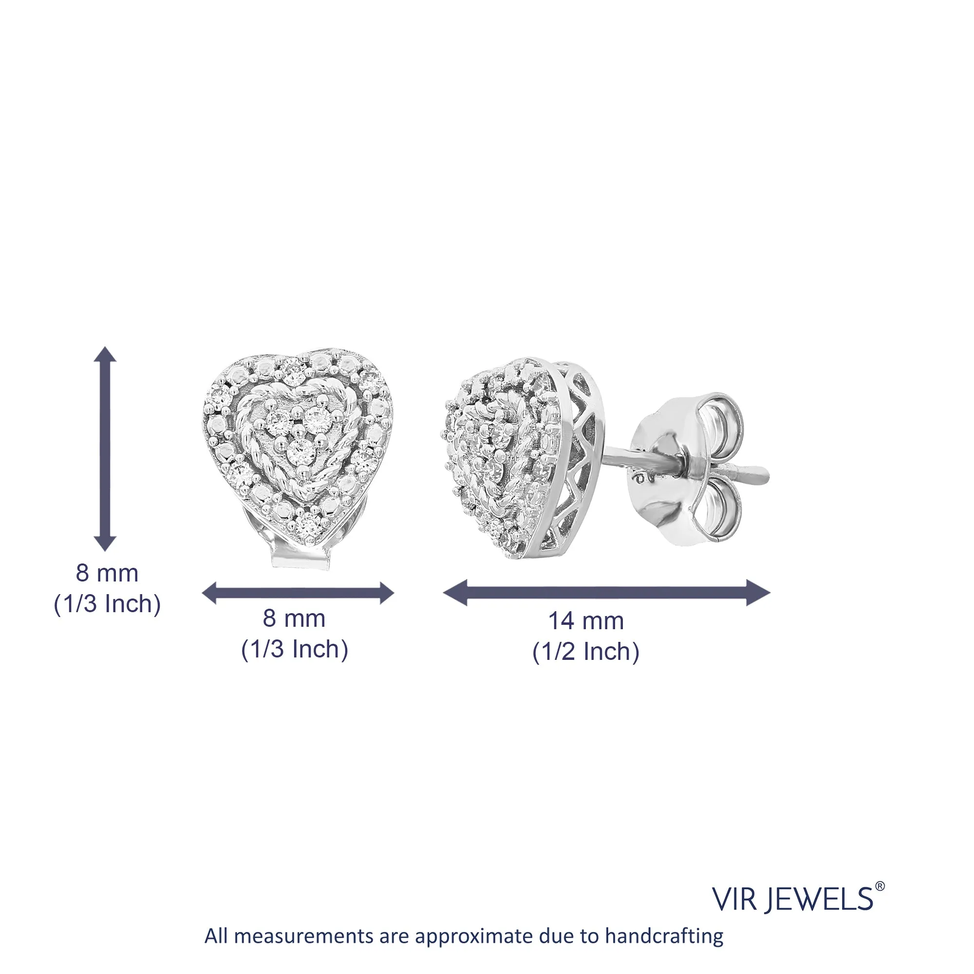 1/8 cttw Lab Diamond Heart Stud Earrings in Sterling Silver