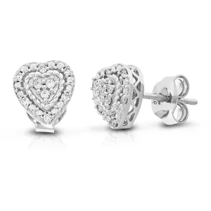 1/8 cttw Lab Diamond Heart Stud Earrings in Sterling Silver