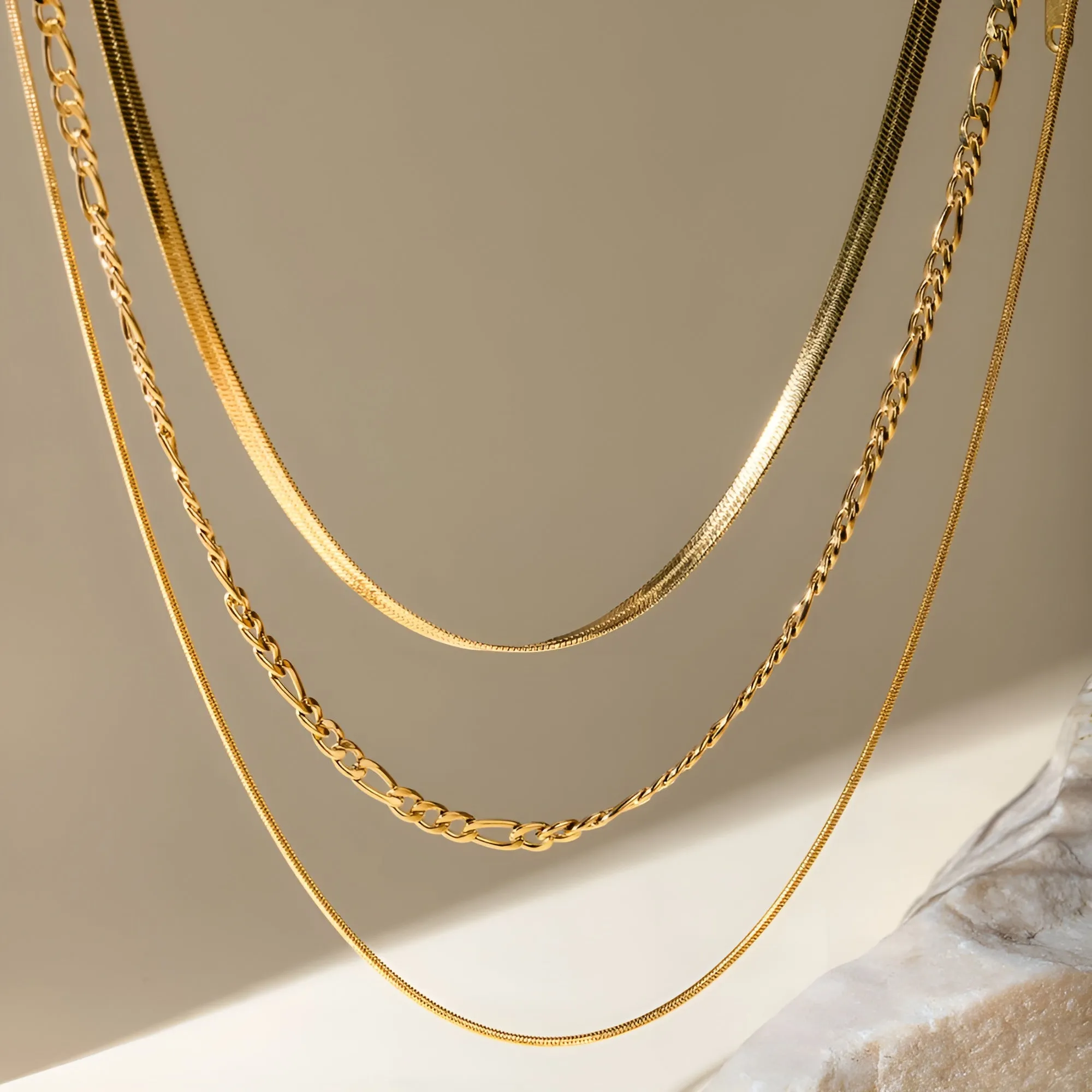 18K Gold Plated Triple Strand Chain Necklace