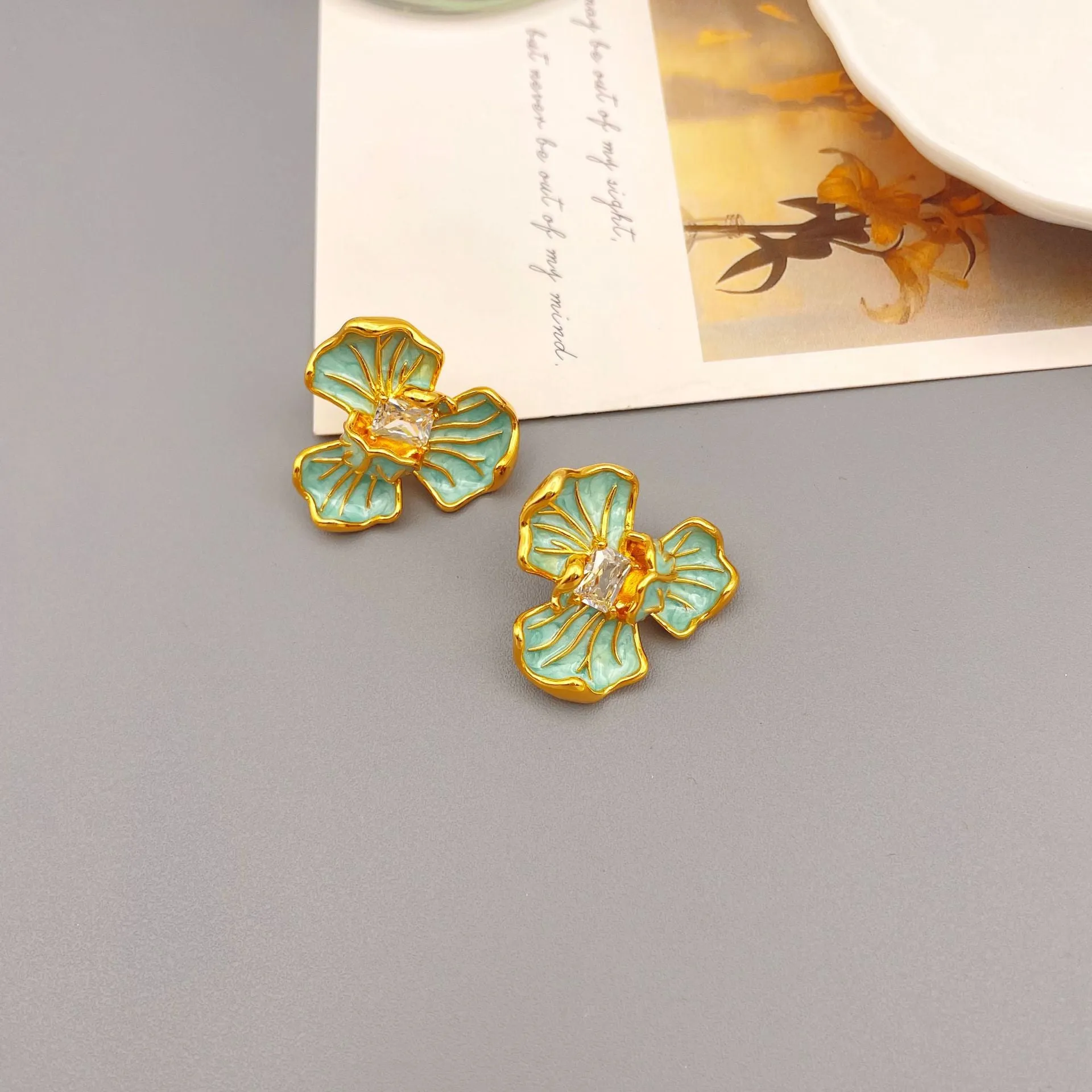 18K Gold Plated Vintage Flower Unique Earrings