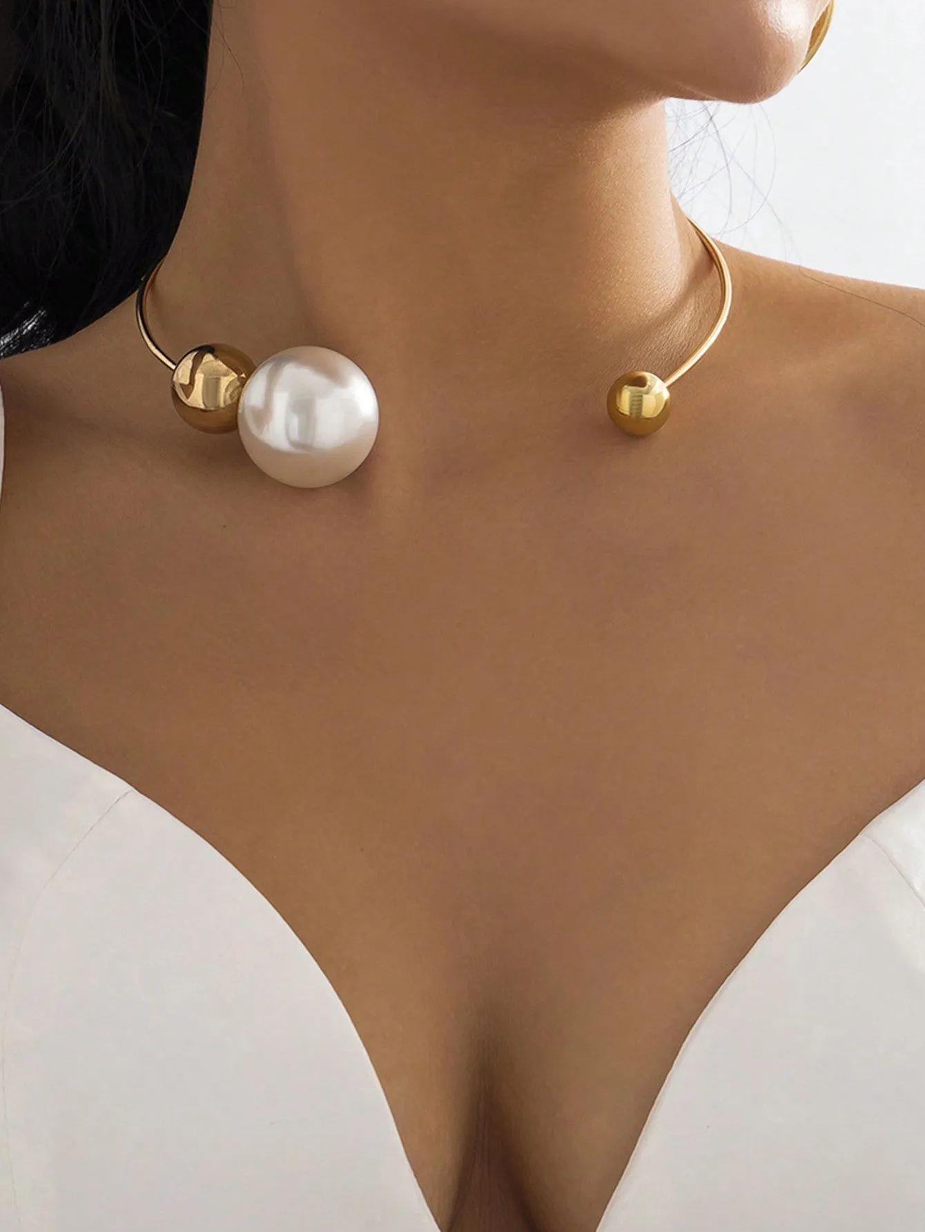 1pc Open Collar Ball Shaped Statement Necklace Statement Necklace Modern