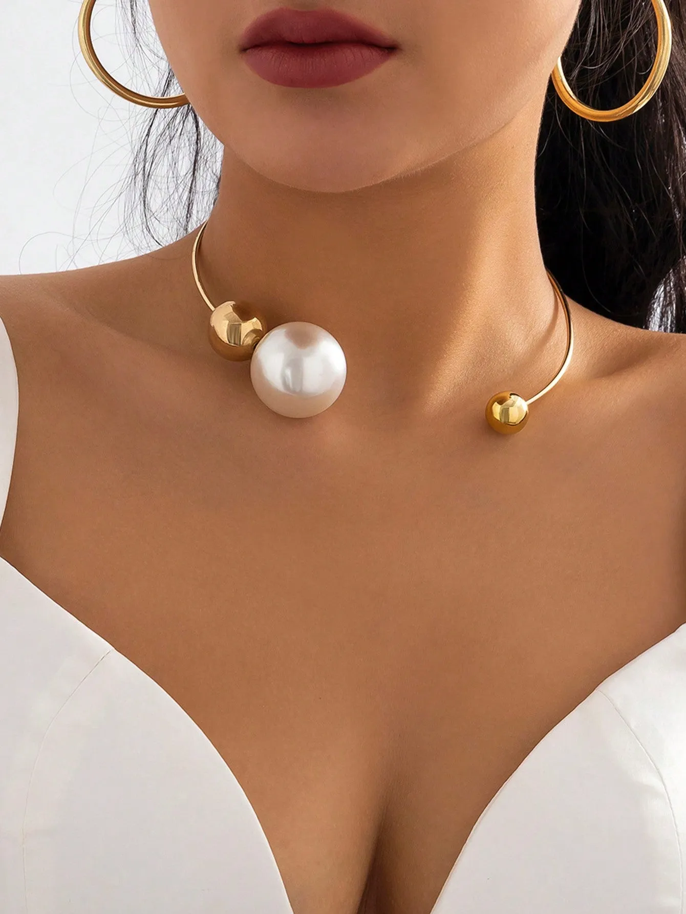 1pc Open Collar Ball Shaped Statement Necklace Statement Necklace Modern