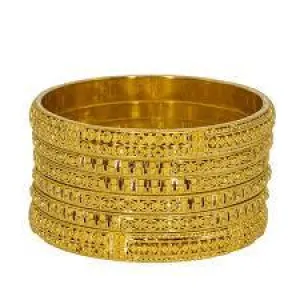 22K Yellow Gold Bangles Set of 6 W/ Intricate Beaded Filigree, 87.6 gm