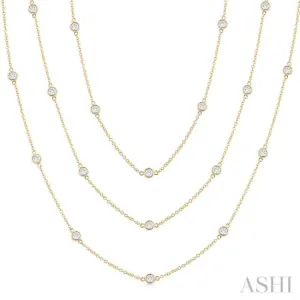 3 ctw Bezel Set Round Cut Diamond 60-Inch Long Station Necklace in 14K Yellow Gold