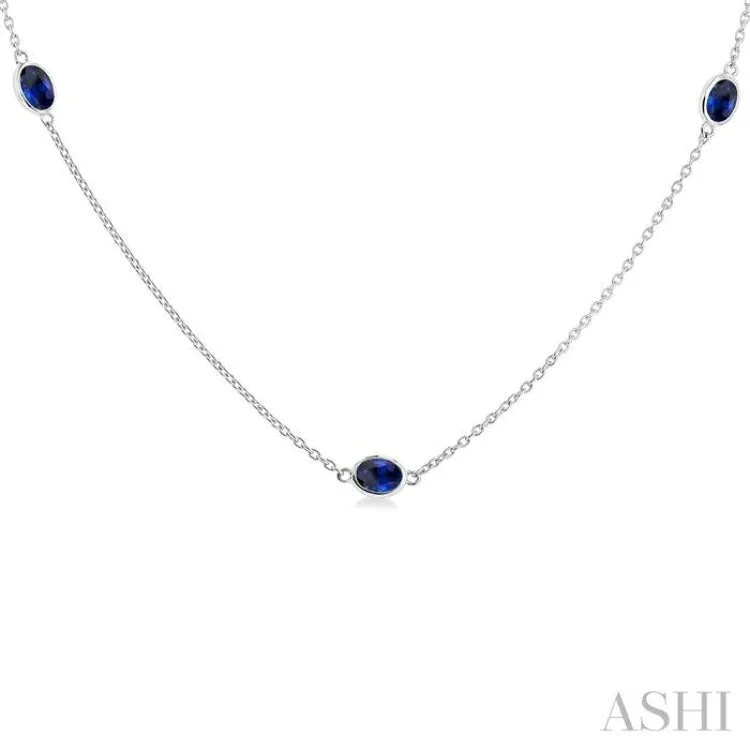 4X3MM Oval Cut Sapphire Precious Station Necklace in 14K White Gold