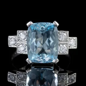 5Ct Aquamarine 0.60Ct Diamond Platinum Ring