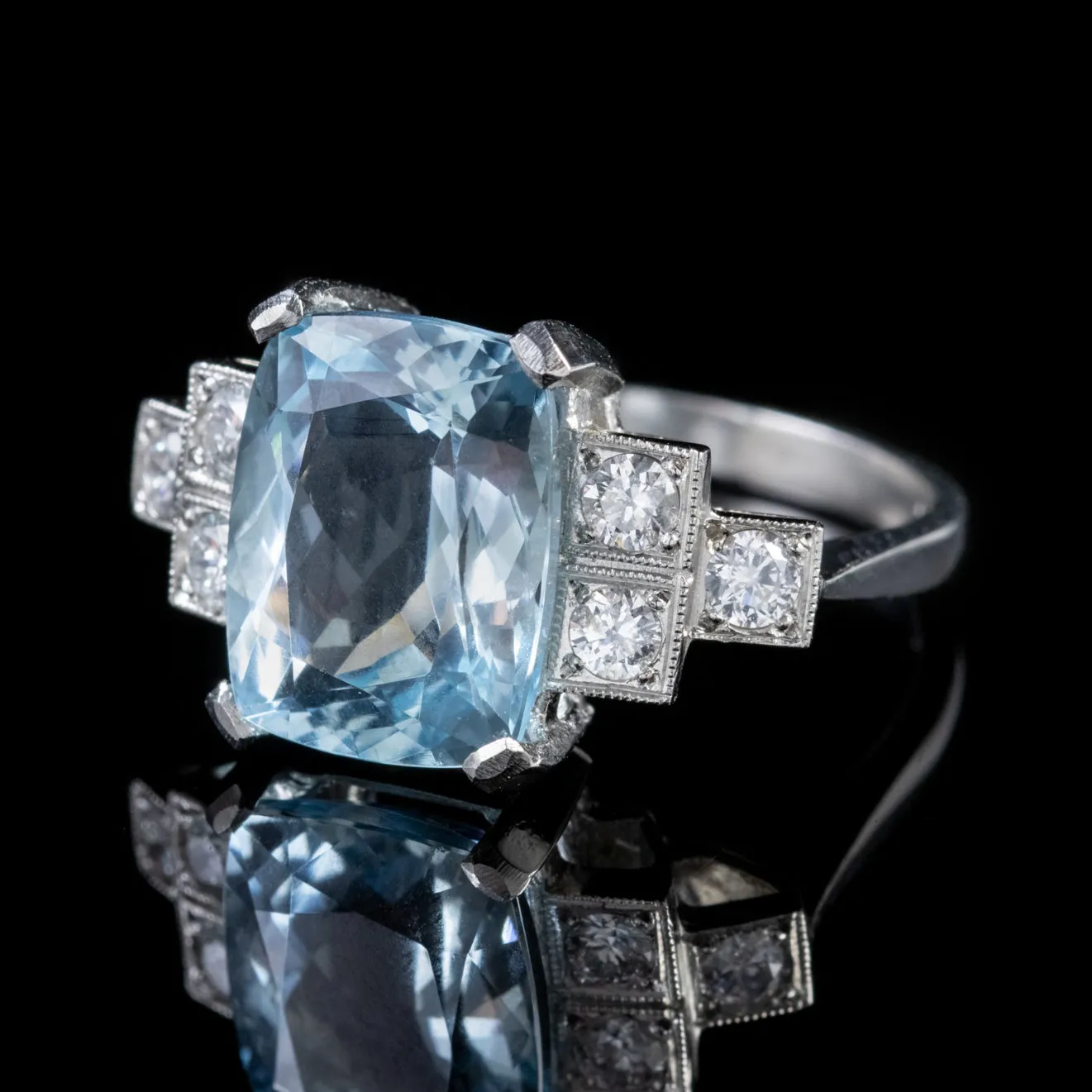 5Ct Aquamarine 0.60Ct Diamond Platinum Ring