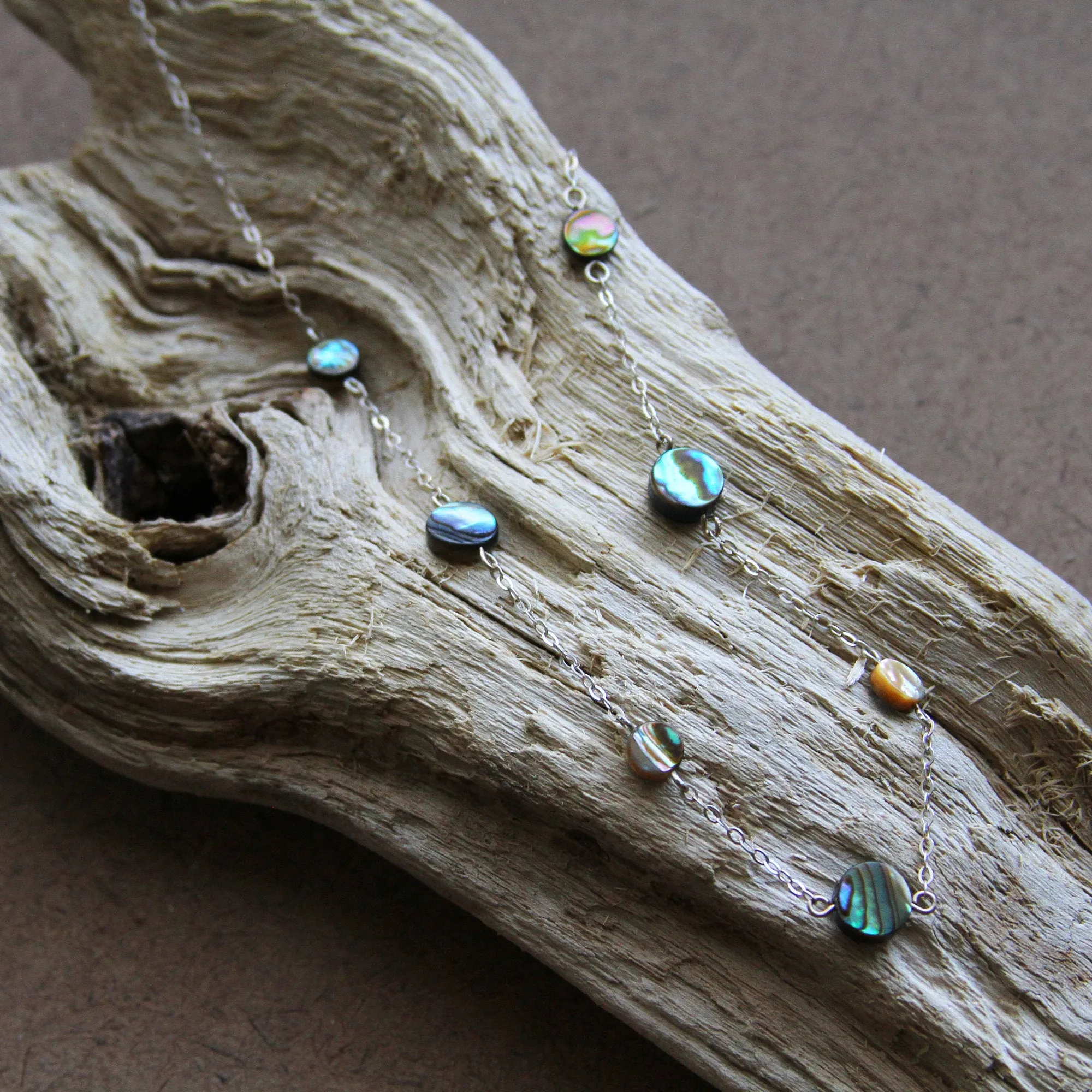 Abalone Shell Beaded Sterling Silver Layering Necklace