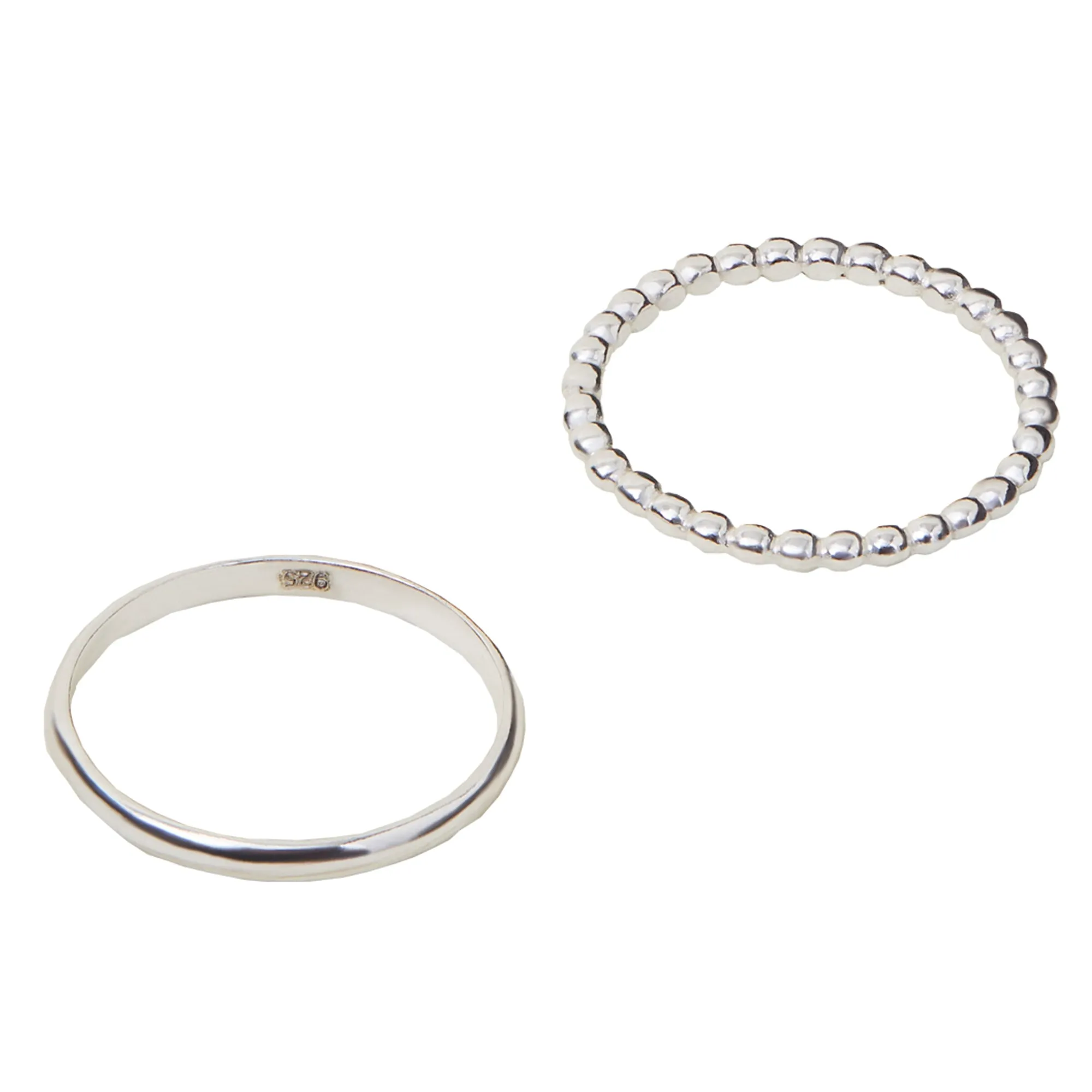 Accessorize London Women's 925 Sterling Silver Hallmark Bobble Rings Silver Set Of 2 - MEDIUM