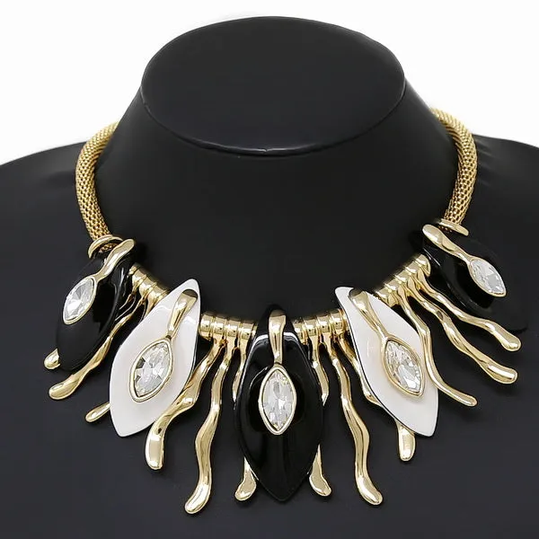 Acetate Marquise & Metal Bar Fringe Statement Necklace