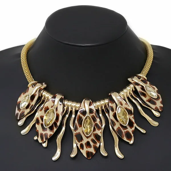 Acetate Marquise & Metal Bar Fringe Statement Necklace