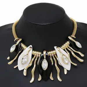 Acetate Marquise & Metal Bar Fringe Statement Necklace