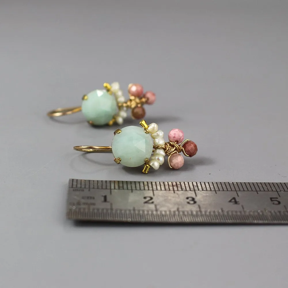 Amazonite Pearl Rhodonite Clover Earrings