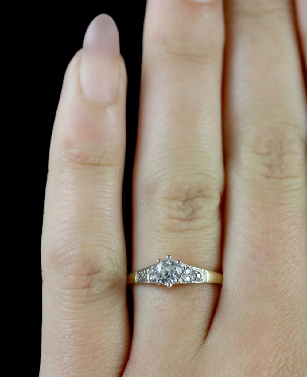 Antique Edwardian Diamond Solitaire Ring 18Ct Plat Circa 1915