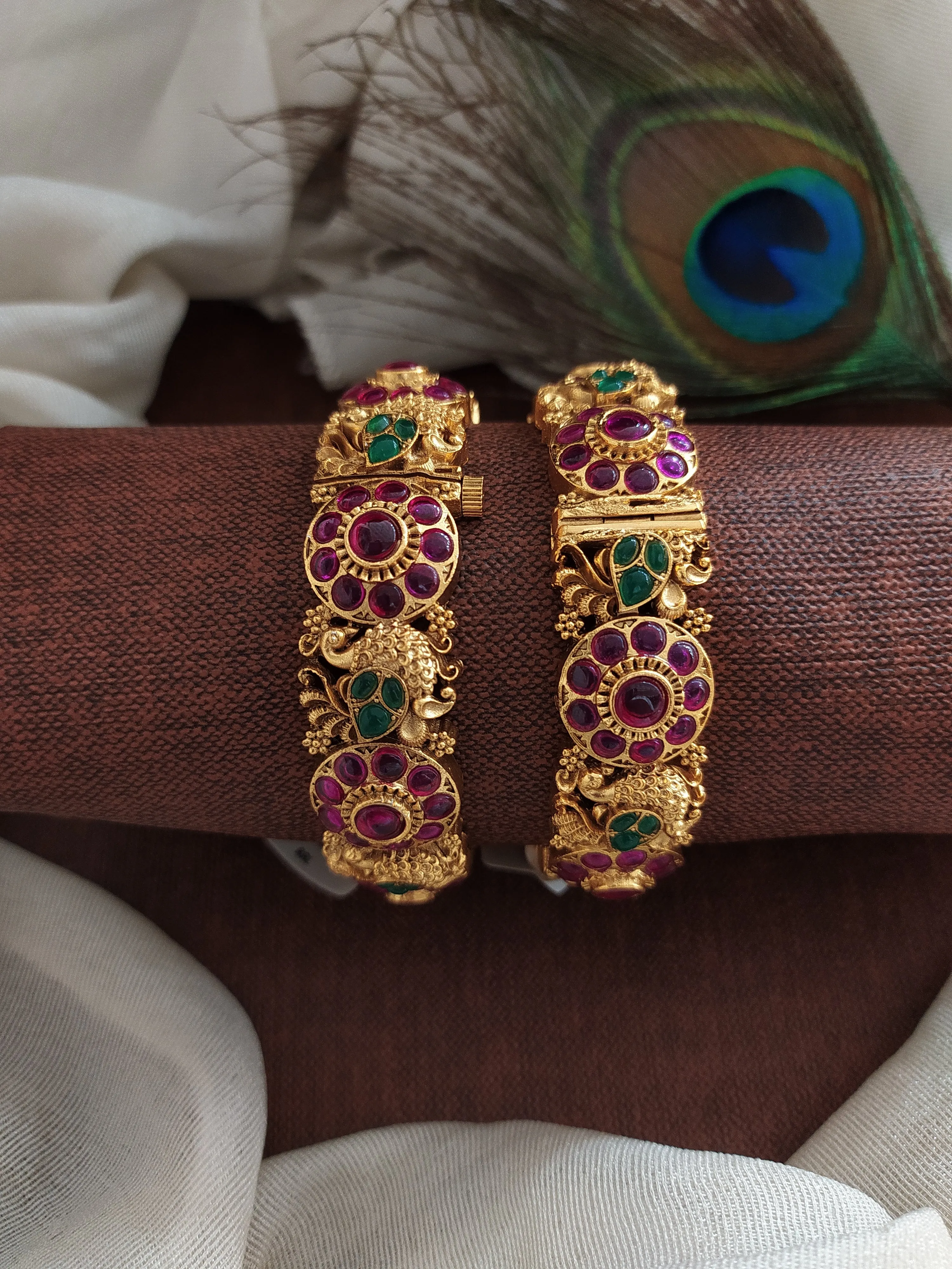 Antique Peacock and Floral Design Kada Bangle