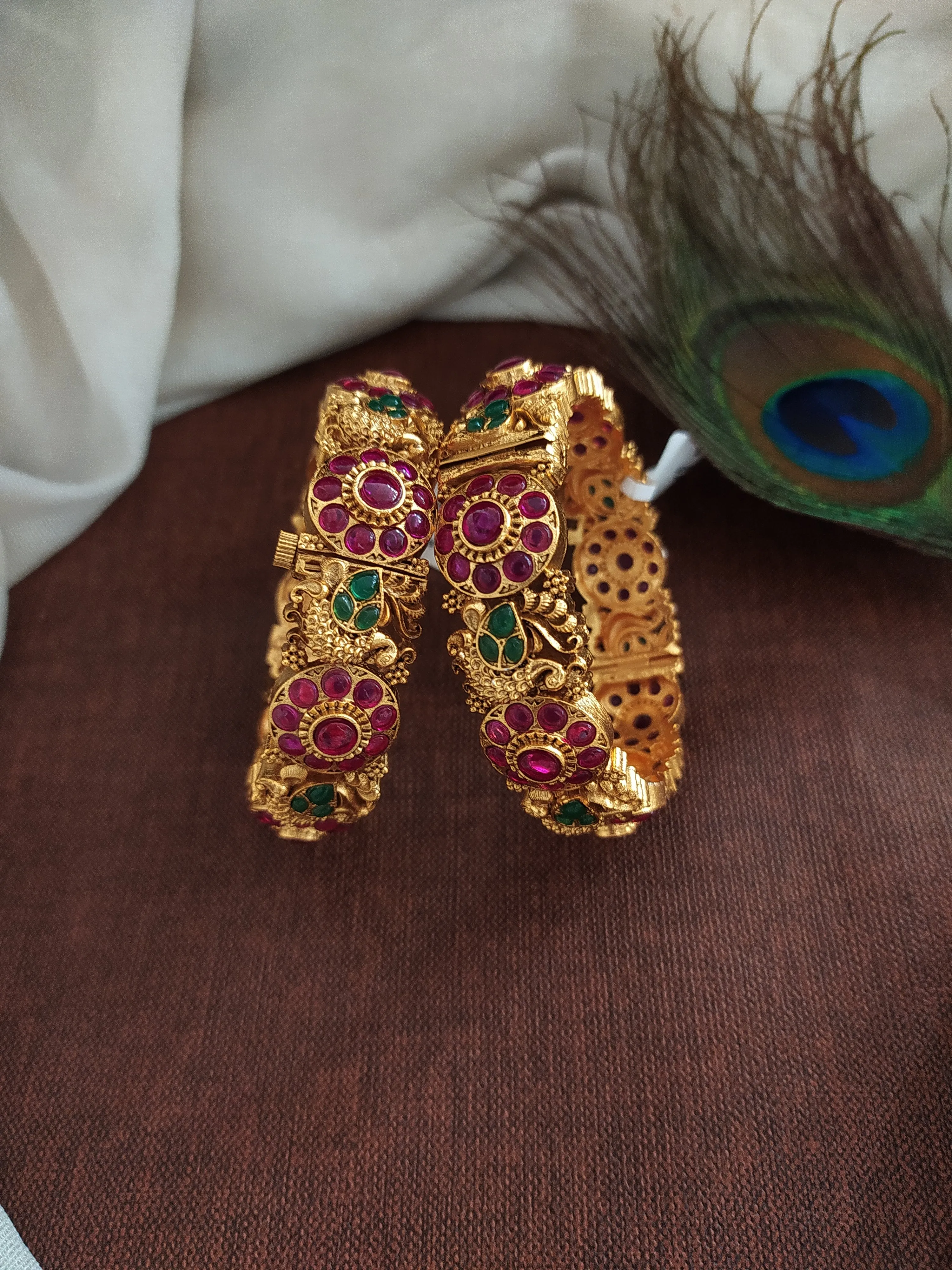 Antique Peacock and Floral Design Kada Bangle