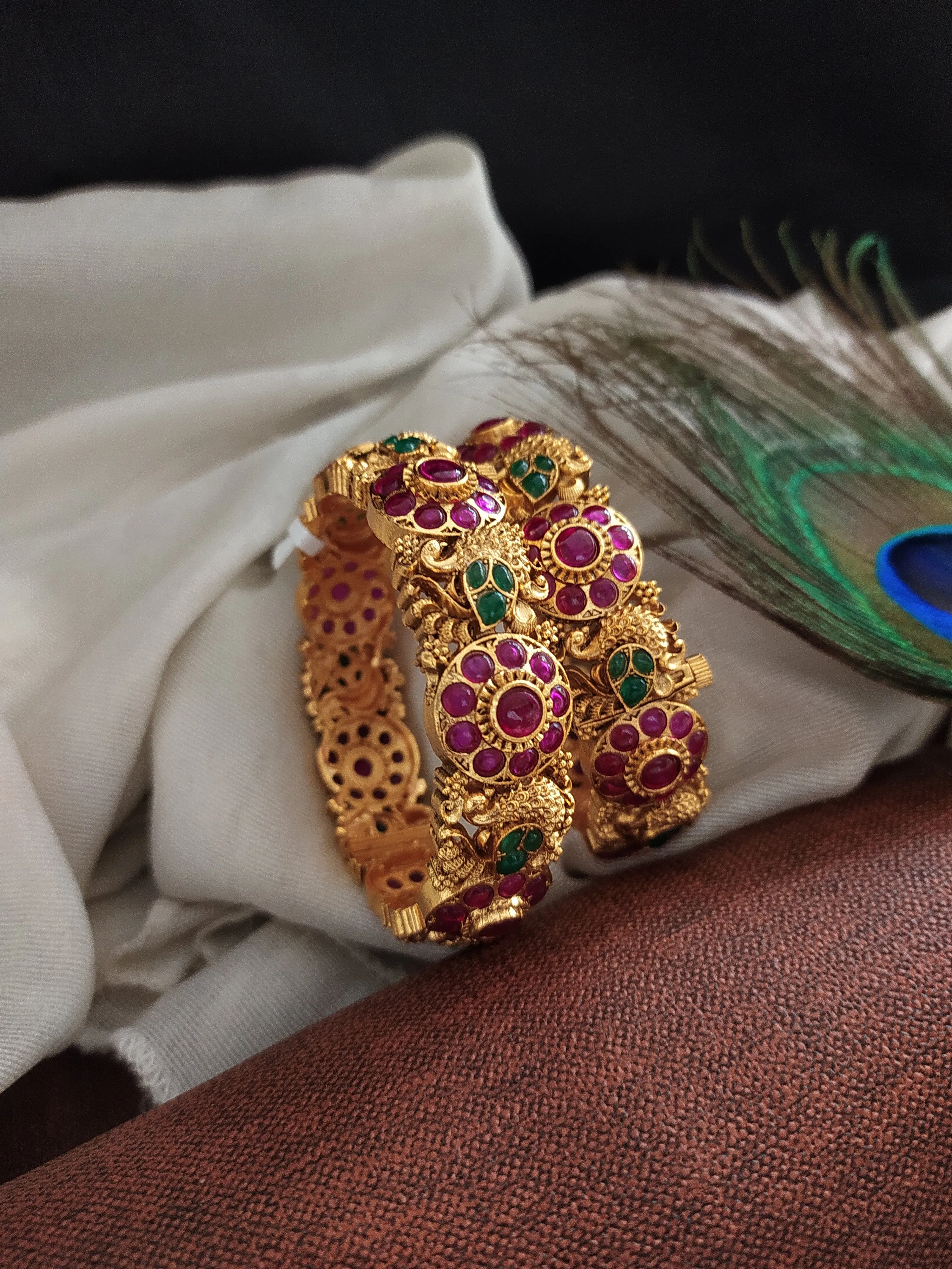 Antique Peacock and Floral Design Kada Bangle