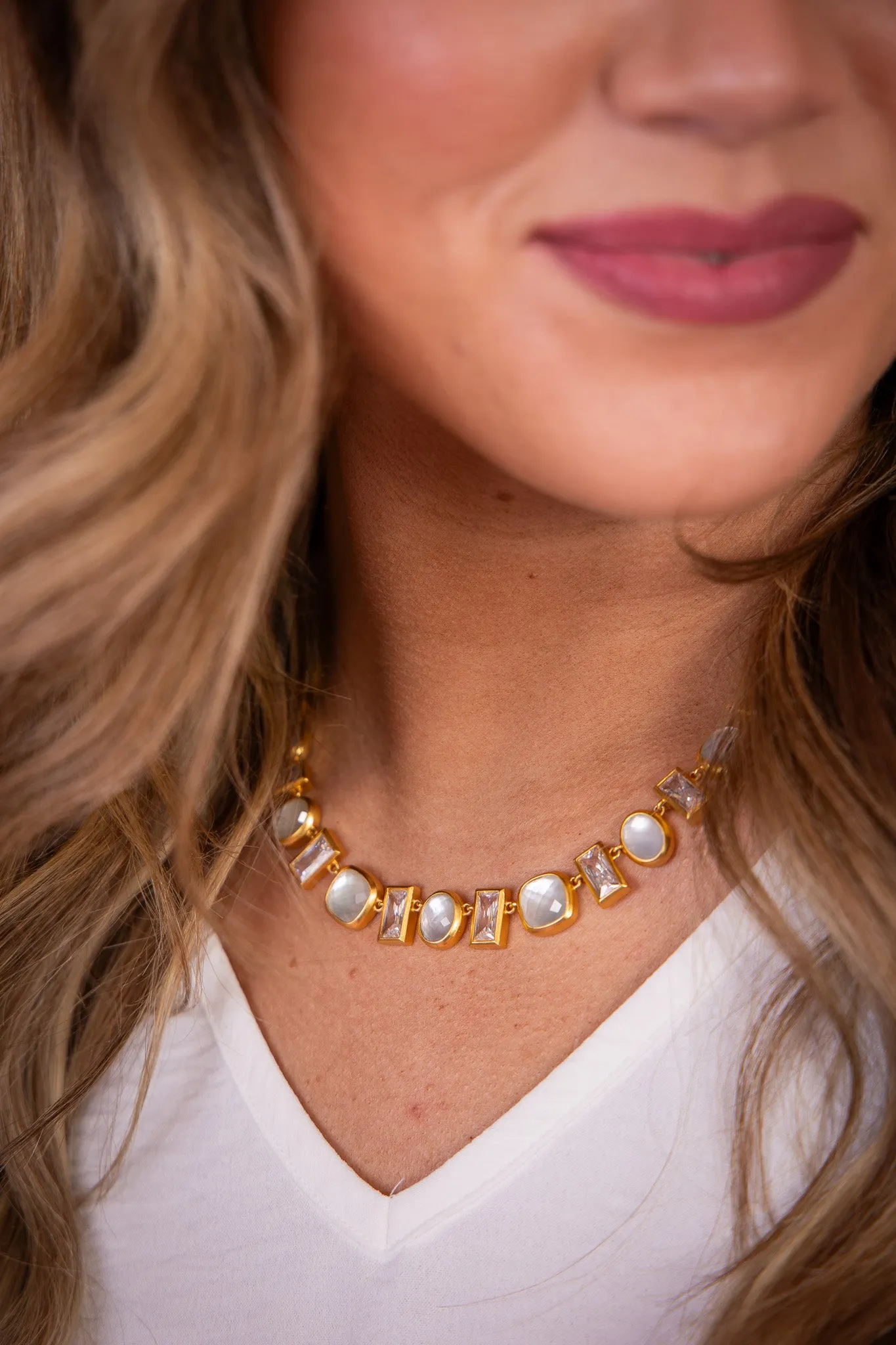 Antonia Tennis Necklace - Gold Iridescent Clear Crystal | Julie Vos