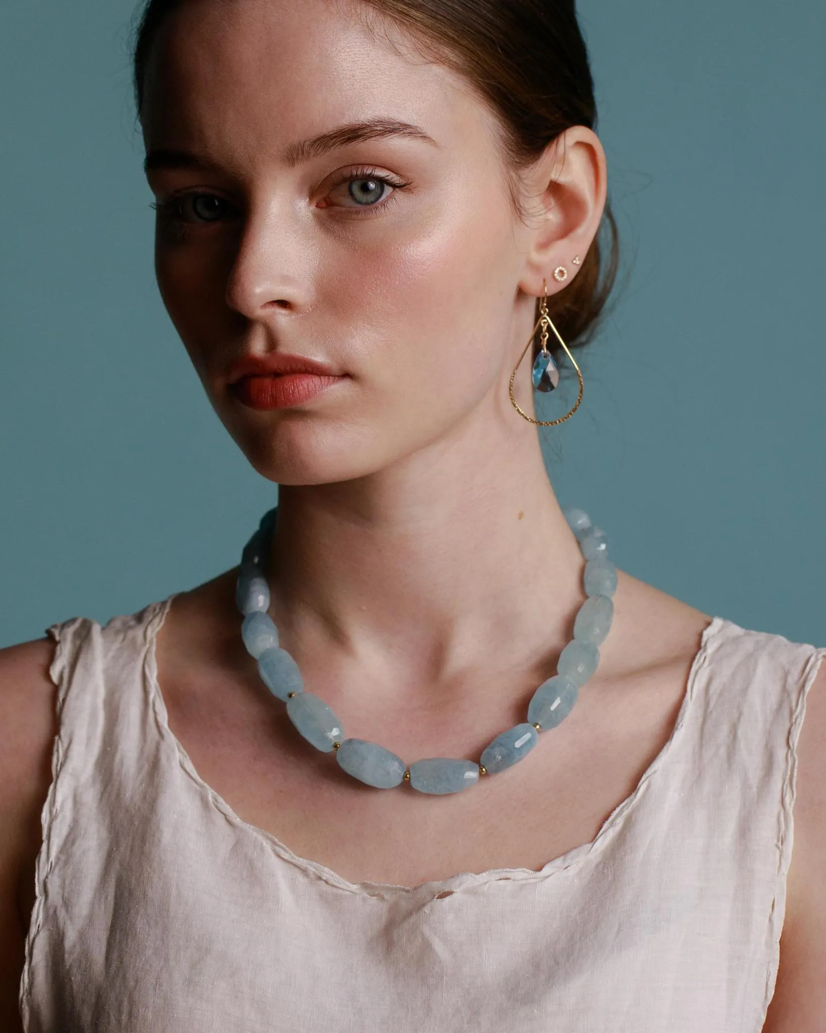 Aquamarine Statement Necklace with Gold Plated Magnetic Clasp