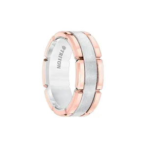 ARNETT Rose Gold Tungsten Carbide Flat Comfort Fit Band W/Brush Center & Bright Rims by Triton Rings - 8mm